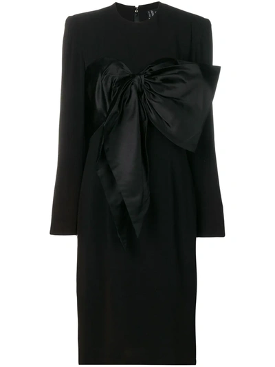 Pre-owned Jean Louis Scherrer Vintage Bow Detail Dress In Black