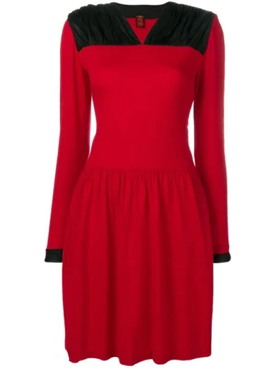 Pre-owned Ritz Saddler Vintage Ruched Panel Shoulder Dress In Red