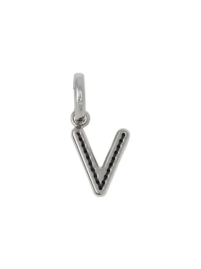 Burberry Leather-topstitched ‘v' Alphabet Charm In Silver