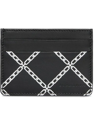 Burberry Link Print Leather Card Case In Black