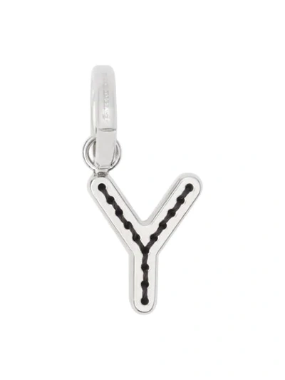 Burberry Leather-topstitched ‘y' Alphabet Charm In Silver