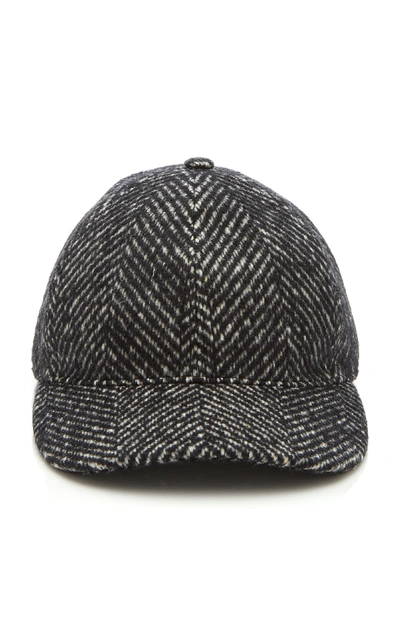 Burberry Herringbone Wool Silk Blend Baseball Cap In Black