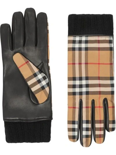 Burberry Cashmere-lined Vintage Check And Lambskin Gloves In Neutrals