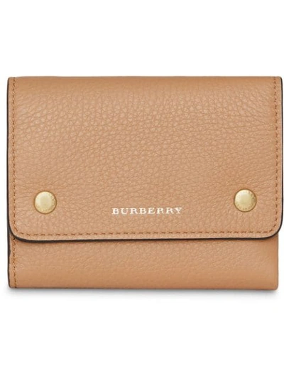 Burberry Small Leather Folding Wallet In Neutrals
