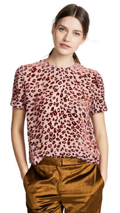 Rag & Bone Gia Leopard Print Burnout Velvet Tee In Pink/rust