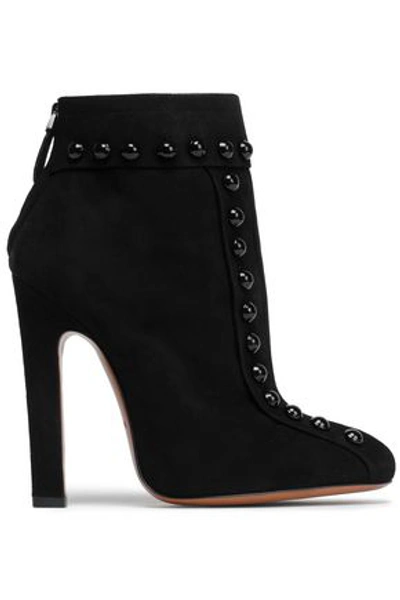 Alaïa Button-embellished Suede Ankle Boots In Black