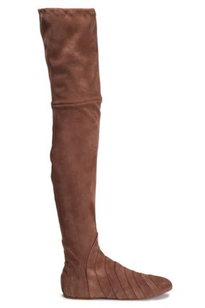 Alaïa Woman Pleated Suede Over-the-knee Boots Brown