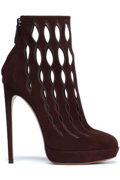 Alaïa Laser-cut Suede Ankle Boots In Brown