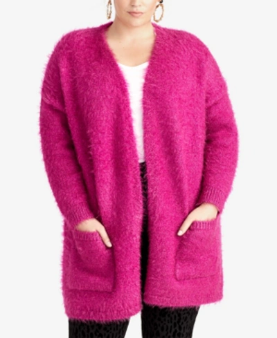 Rachel Rachel Roy Plus Size Fuzzy Cardigan, Created For Macy's In Jasmine Pink
