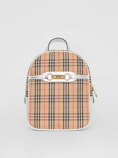 Burberry Link Vintage Check Canvas Backpack - Brown In Silver