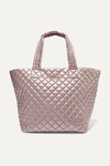 Mz Wallace Metro Medium Metallic Quilted Shell Tote In Rose Gold Metallic