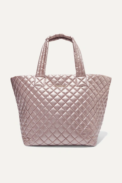 Mz Wallace Metro Medium Metallic Quilted Shell Tote In Rose Gold Metallic