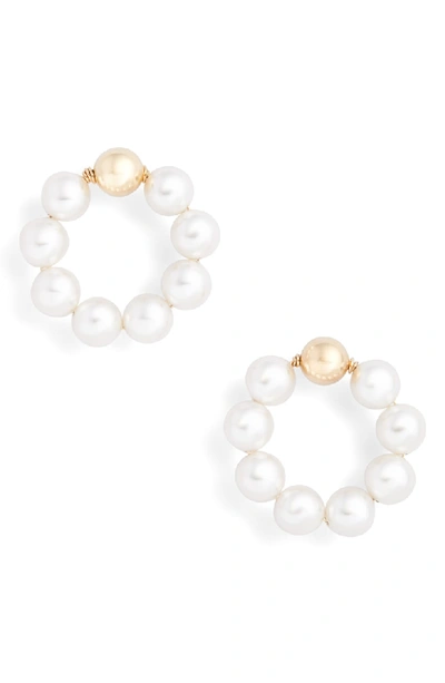 Beck Jewels Og Beaded Hoop Earrings In White Pearl