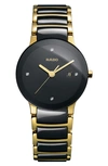 Rado R30929712 Centrix 18ct Yellow Gold-plated Stainless-steel And Diamond Quartz Watch In Black/gold