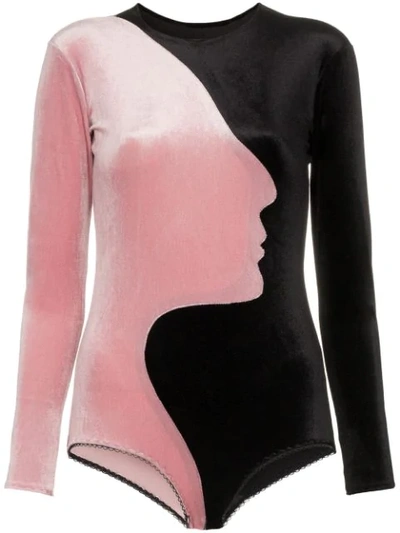 Alexia Hentsch X Browns Face Panelled Velvet Bodysuit In  Pink/black