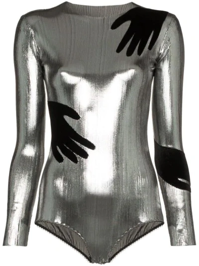 Alexia Hentsch X Browns Hands Applique Metallic Bodysuit In Silver