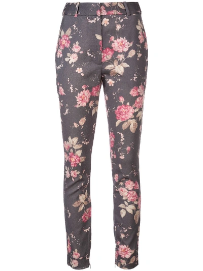Zimmermann Floral Straight Leg Trousers In Grey