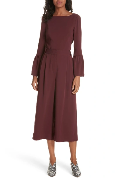 Tibi Stretch Suiting Bell Sleeve Top In Dark Currant