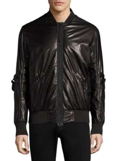 Helmut Lang Stand Collar Leather Bomber In Black