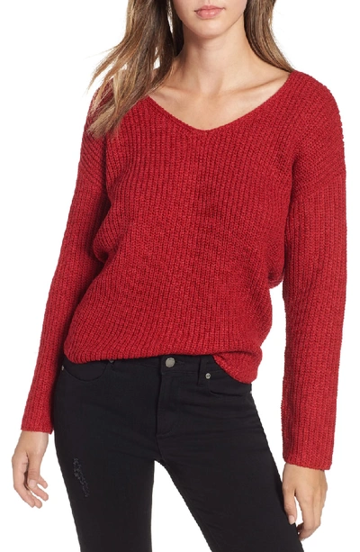 Astr Twist Back Sweater In Red Lipstick