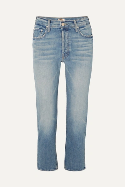 Mother The Tomcat Cropped Distressed High-rise Straight-leg Jeans In Mid Denim