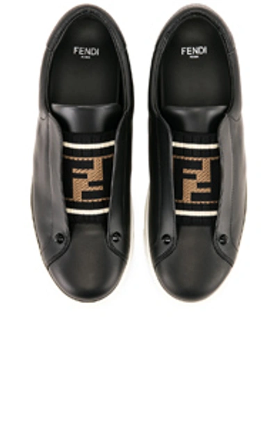 Fendi Rockoclick Knit Logo Slip-on Sneaker In Black