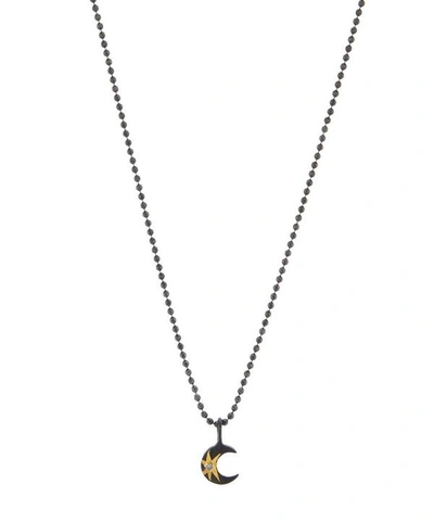 Acanthus Oxidised Silver Tiny Celestial Star Moon Diamond Necklace In Oxidised Silver