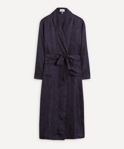 Liberty London Hera Silk Jacquard Long Robe In Navy