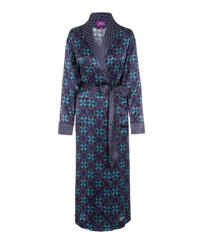 Liberty London Harlequin Iphis Silk Satin Long Robe In Navy