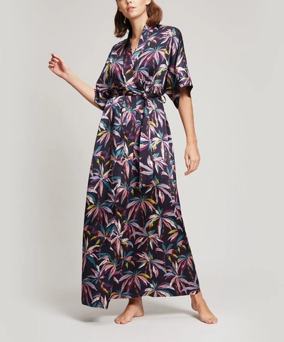 Liberty London Oasis Silk Satin Long Kimono In Navy