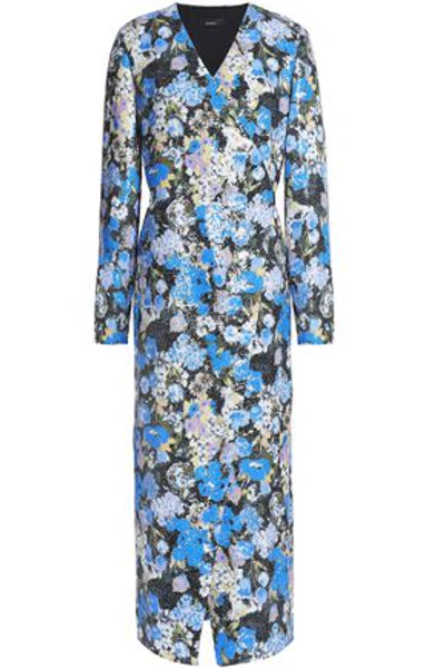 Goen J Woman Sequined Floral-print Crepe Wrap Dress Light Blue