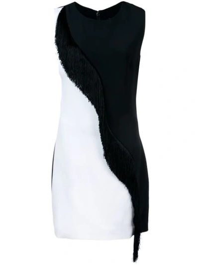 Cushnie Et Ochs Nisa Fringe-trimmed Two-tone Stretch-crepe Mini Dress In Black White