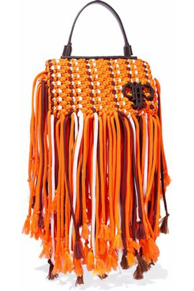 Emilio Pucci Woman Leather-trimmed Fringed Macramé Shoulder Bag Orange