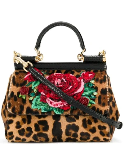 Dolce & Gabbana Women's Small Sicily Leopard-print Floral-embellished Top Handle Bag In Animal Print