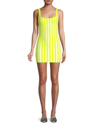 Victor Glemaud Striped Knit Mini Tank Dress In Lime White | ModeSens