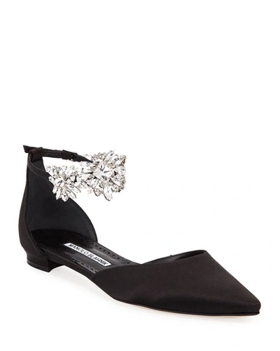 Manolo Blahnik Sicaria Crystal-embellished D'orsay Flat In Black