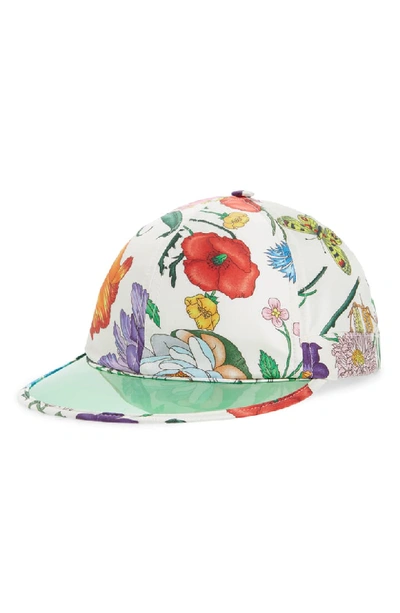 Gucci Clear Brim Silk Baseball Cap In White/ Light Green