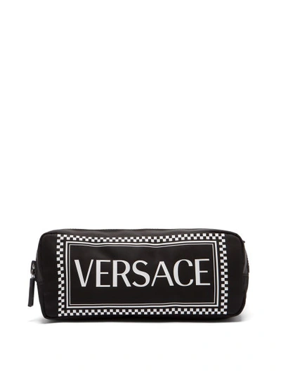 Versace Logo Nylon Two-tone Belt Bag In Black