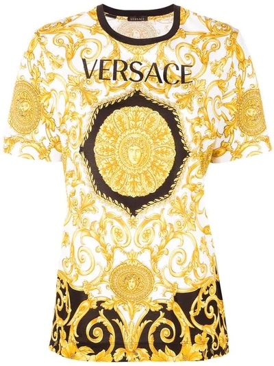 Versace Hibiscus Print Allover Graphic Tee In Multicolor