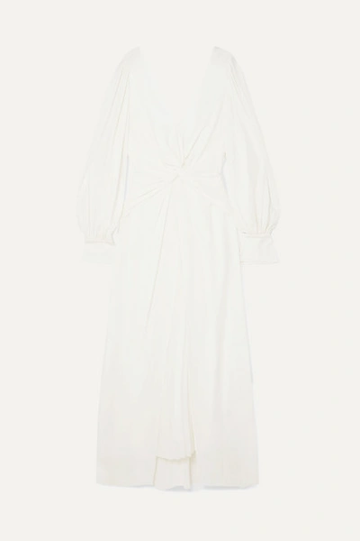 Self-portrait Knotted And Pleated Jersey Long Dress In White