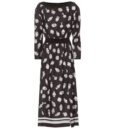 Altuzarra Paola Boat-neck Pottery-print A-line Midi Dress W/ Ribbed Trim In Black