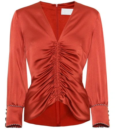 Peter Pilotto Ruched Satin-crepe Blouse In Red