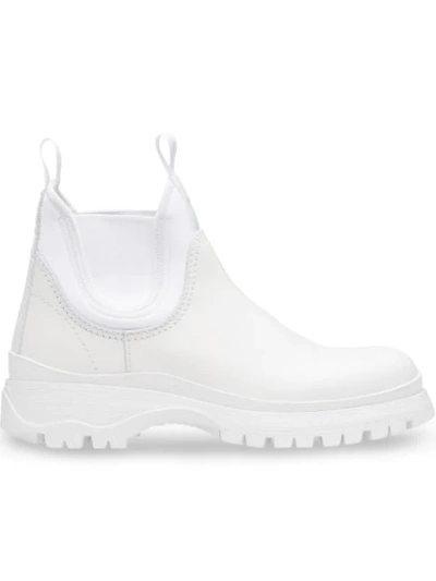 Prada Leather Chelsea Boots In White