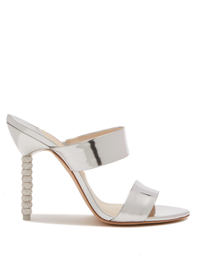 Sophia Webster Rosalind Metallic Leather Crystal-heel Slide Sandals In Silver