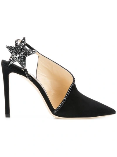 Jimmy Choo Lucette 100 Black Suede Pumps With Hotfix Crystals