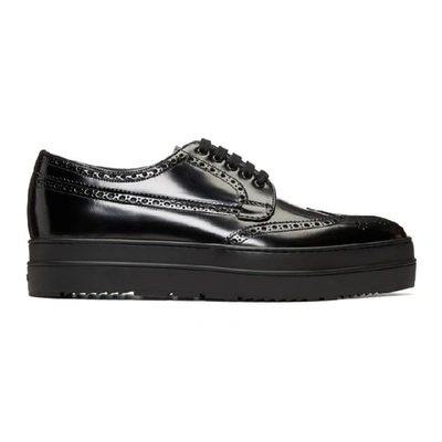 Prada Leather Platform Derby Shoes In Black