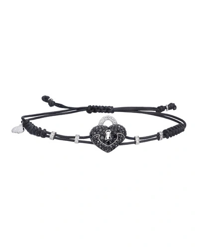 Pippo Perez 18k Black & White Diamond Heart Lock Pull-cord Bracelet