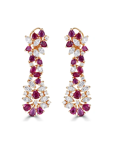 Zydo Unique 18k Rose Gold Diamond & Ruby Drop Earrings