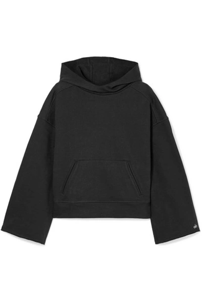 Alo Yoga Low Key Distressed French Cotton-blend Terry Hoodie In Black