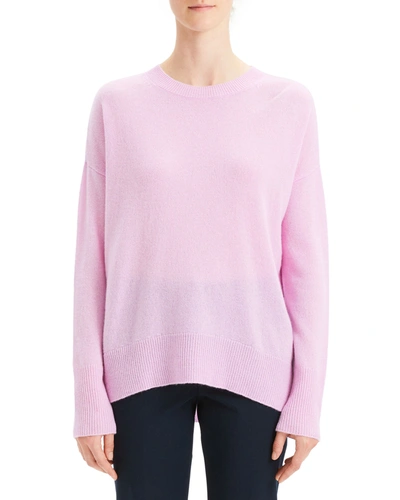 Theory Karenia Cashmere Crewneck Pullover Sweater In Pink Lilac